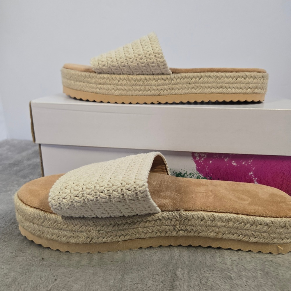 Womens Crochet Espadrille Platform Slide Sandals Cream Beige Size 39 Slip On - Picture 3 of 5